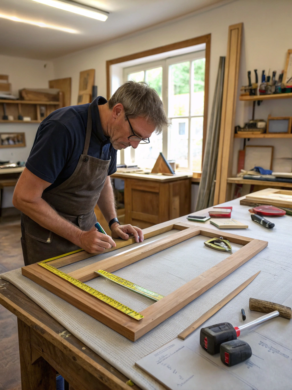 Close up of fine art landscape print being carefully mounted in a frame