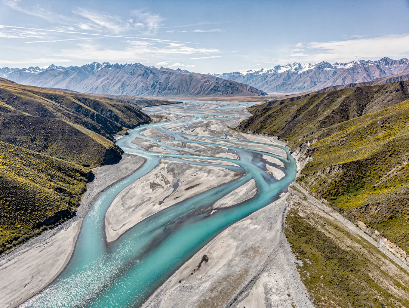 Aerial view of glacial rivers in Iceland