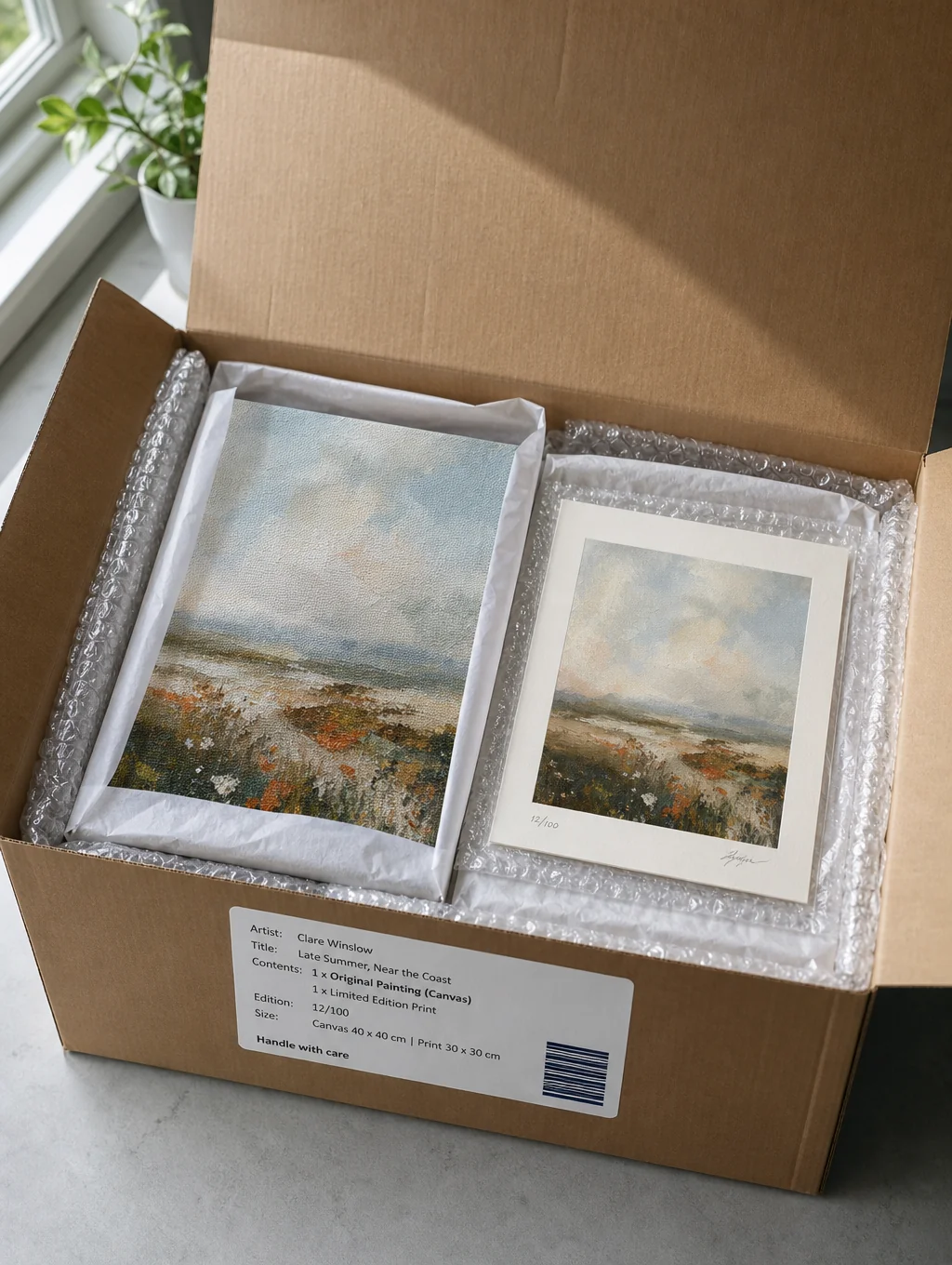 Professional delivery package containing fine art prints and licensing documents